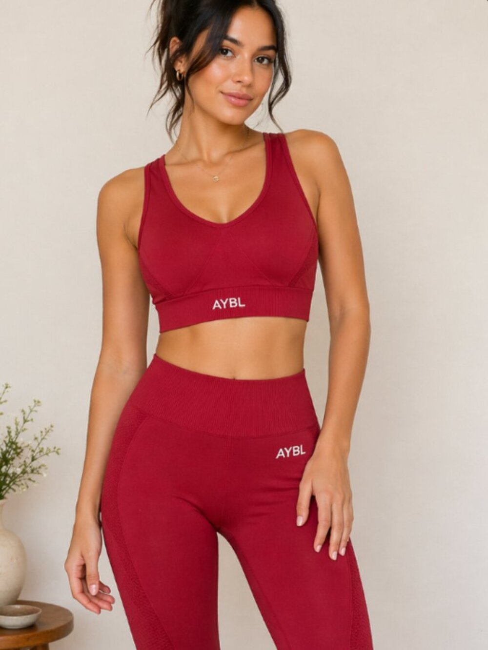 AYBL Seamless Sports Bra Red Racerback Activewear Gym Top Size S